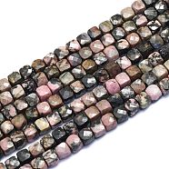 Natural Rhodonite Beads Strands, Cube, Faceted, 6~6.5x6~6.5x6~6.5mm, Hole: 1mm, about 58pcs/Strand, 15.55 inch(39.5cm)(G-K310-B02)
