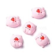 Resin Cabochons, Pig with Heart, Pink, 19x17x8.5mm(RESI-C008-01)