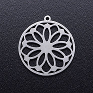 201 Stainless Steel Pendants, Ring with Flower, Stainless Steel Color, 21.5x20x1mm, Hole: 1.2mm(STAS-Q201-JN345-1)