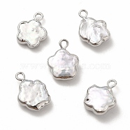 Baroque Natural Keshi Pearl Connector Charms, Flower Links, with Brass Double Loops, Platinum, 14~15x11~12x3~5mm, Hole: 1.8mm(PEAR-P004-22A-P01)