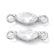 Brass Clear Cubic Zirconia Links Connectors, Long-Lasting Plated, Flat Round, Real Platinum Plated, 13x4x4mm, Hole: 2mm(ZIRC-G170-17P-01)