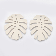 Spray Painted Iron Pendants, Tropical Leaf Charms, Monstera Leaf, Linen, 36x31.5x1mm, Hole: 1.5mm(IFIN-S703-08E)