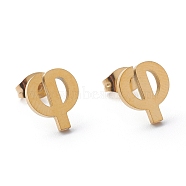 Ion Plating(IP) 304 Stainless Steel Stud Earrings, with Ear Nuts, Manual Polishing, Greek Alphabet, Letter.F, 10x9x1mm, Pin: 0.7mm(STAS-Z028-A-06G)