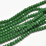 Faceted Rondelle Glass Beads Strands, Green, 3.5x2.5~3mm, Hole: 0.8mm, about 125~128pcs/strand, 13.7~14.1 inch(35~36cm)(X-GLAA-I033-3mm-12)