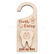 Wood Door Knob Sign, Public Signs, Tooth with Word, PapayaWhip, 249x99x16mm(AJEW-WH0038-88)
