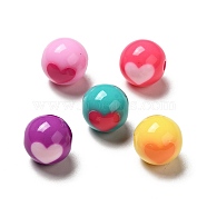 Two Tone Opaque Acrylic Beads, Round with Heart, Mixed Color, 11.5mm, Hole: 2.2mm, about 526pcs/500g(SACR-K003-01)