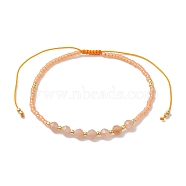 Adjustable Natural Sunstone & Seed Braided Bead Bracelets, Inner Diameter: 1-3/4~3-3/8 inch(4.6~8.7cm)(BJEW-JB10181-02)