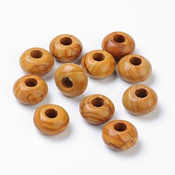 Gemstone European Beads, Natural Wood Lace Stone, Large Hole Beads, No Metal Core, Rondelle, BurlyWood, about 14mm in diameter, 8mm thick, hole: 5mm(OGEM-14D)