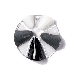 Transparent Resin Pendants, Wavy Flat Round Charm, Black, 26.5x6mm, Hole: 1mm(RESI-E029-03C)