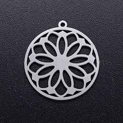 201 Stainless Steel Pendants, Ring with Flower, Stainless Steel Color, 21.5x20x1mm, Hole: 1.2mm(STAS-Q201-JN345-1)