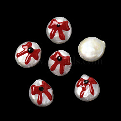 Baroque Natural Keshi Pearl Beads, with Enamel, Freshwater Pearl, Oval, FireBrick, 11~14x10.5~12x5~6.5mm, Hole: 0.6mm(PEAR-K008-03A)