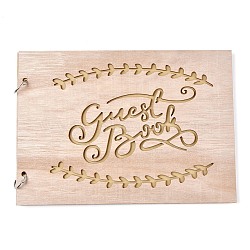 Wooden Wedding Guestbooks Notepad, for Wedding Decoration, Rectangle with Hollow Leaf and Word Guestbooks, BurlyWood, 20x28x0.78cm, about 20sheet/pc(AJEW-M206-20)