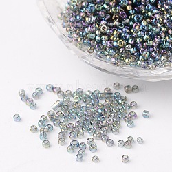 12/0 Grade A Rainbow Transparent Mini Glass Seed Beads, Spacer Loose Beads, Round, Light Steel Blue, 2x1.5mm, hole: 0.9mm, about 3000pcs/50g(X-SEED-Q010-F556)