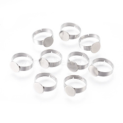 Adjustable 304 Stainless Steel Finger Rings Components, Pad Ring Base Findings, Flat Round, Stainless Steel Color, Tray: 8mm, 17mm(STAS-F149-21P-A)
