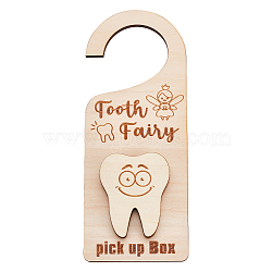 Wood Door Knob Sign, Public Signs, Tooth with Word, PapayaWhip, 249x99x16mm(AJEW-WH0038-88)