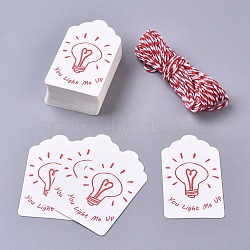 Paper Gift Tags, Hange Tags, For Arts and Crafts, with Cotton Cords, for Valentine's Day, Rectangle with Word You Light Me Up & Bulb Pattern, White & Red, 71x40x0.5mm; 50pcs/set(CDIS-L004-E03)