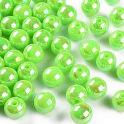 Opaque Acrylic Beads, AB Color Plated, Round, Lime, 10x9mm, Hole: 2mm(X-MACR-S370-D10mm-A30)