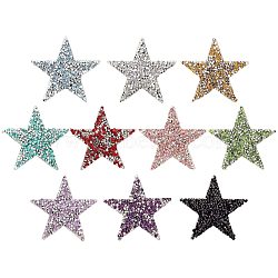 Plastic Clothing Patches, with Resin Rhinestone, Star, Mixed Color, 60x60x2.5mm, 10pcs/set(FIND-PH0016-07)