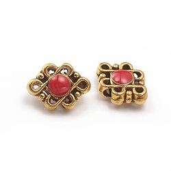 Antique Golden Plated Alloy Beads, with Enamel, Chinese Knot, Red, 12x16.5x6mm, Hole: 3mm(ENAM-L030-O01-AG)