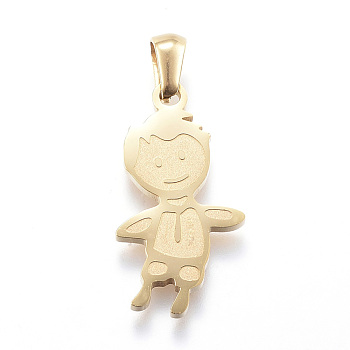 Ion Plating(IP) 304 Stainless Steel Pendants, Boy, Golden, 25.5x13.5x2mm, Hole: 3x6mm