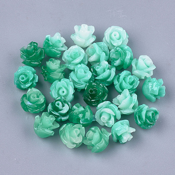 Synthetic Coral Beads, Dyed, Flower, Light Sea Green, 6~7x6~7mm, Hole: 1.2mm
