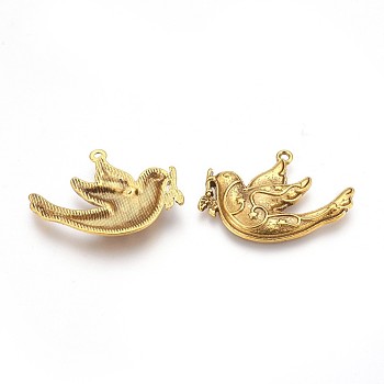 Tibetan Style Alloy Pendants, Peace Dove, Cadmium Free & Nickel Free & Lead Free, Antique Golden, 21x28x3mm, Hole: 1.5mm