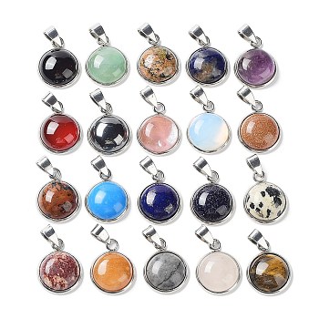 Natural & Synthetic Mixed Stone Pendants, Half Round/Dome Charms with Stainless Steel Color Plated 304 Stainless Steel Frame, 17.5x13.5x5~5.5mm, Hole: 3.5x6.5mm