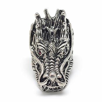 Alloy Rhinestones Finger Rings, Wide Band Rings, Dragon, Antique Silver, Size 10, Siam, 20mm