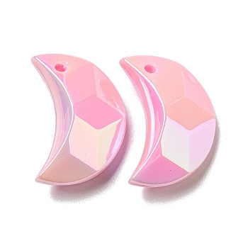 UV Plating Acrylic Pendants, Faceted, Moon, Pearl Pink, 29x19x9mm, Hole: 2.5mm