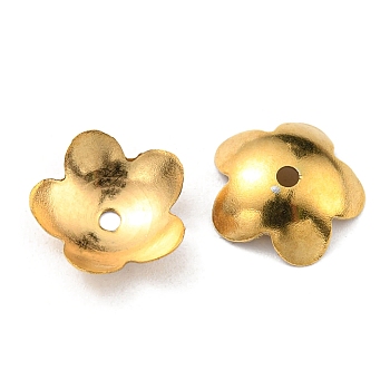 304 Stainless Steel Bead Caps, 5-Petal Flower, Real 18K Gold Plated, 9x9.5x2.5mm, Hole: 1mm