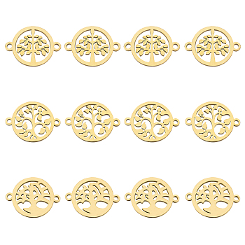 AHADERMAKER 12Pcs 3 Style 304 Stainless Steel Links Connectors, Laser Cut, Flat Round with Tree of Life, Golden, 15.5x20~21x1mm, Hole: 1.5mm, 4pcs/style