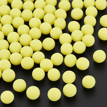 Opaque Acrylic Beads, Frosted, No Hole, Round, Yellow, 6mm, about 3900pcs/500g