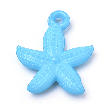 Opaque Acrylic Pendants, Starfish/Sea Stars, Dodger Blue, 23.5x19x4mm, Hole: 2mm, about 830pcs/500g