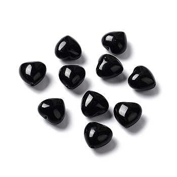 Natural Black Obsidian Beads, Heart, 14.5~15x14.5~15x8.5~9mm, Hole: 1mm