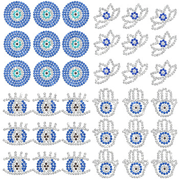 Glass Hotfix Rhinestone, Iron on Appliques, Costume Accessories, for Clothes, Bags, Pants, Evil Eye, 100x100mm, 4 sheets/set