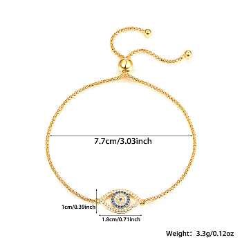S925 Sterling Silver Evil Eye Link Bracelet, Full Rhinestones Eyes Series for Women, Golden