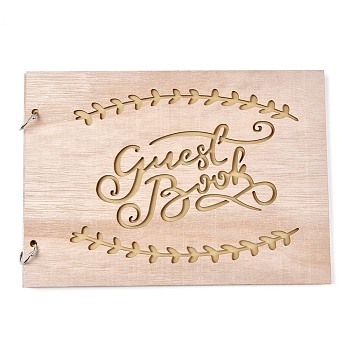 Wooden Wedding Guestbooks Notepad, for Wedding Decoration, Rectangle with Hollow Leaf and Word Guestbooks, BurlyWood, 20x28x0.78cm, about 20sheet/pc