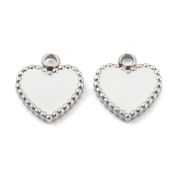 Fashion 304 Stainless Steel Enamel Pendants, Flat Heart, White, Stainless Steel Color, 11x10x2mm, Hole: 1.8mm