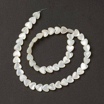 Natural White Shell Mother of Pearl Shell Beads, Heart, Creamy White, 8x8x3.5mm, Hole: 0.7mm, about 50pcs/strand, 14.09''(35.8cm)