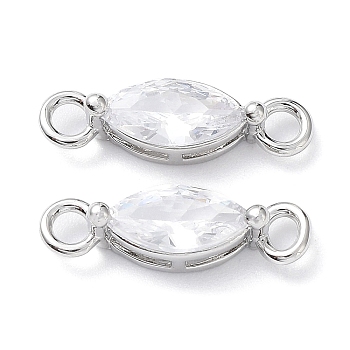 Brass Clear Cubic Zirconia Links Connectors, Long-Lasting Plated, Flat Round, Real Platinum Plated, 13x4x4mm, Hole: 2mm