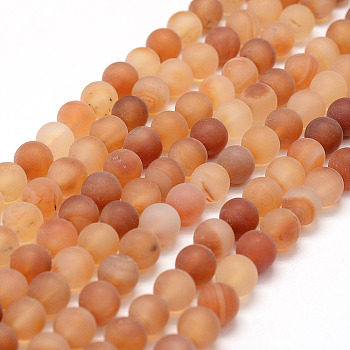 Frosted Natural Red Agate Beads Strands, Round, Dyed & Heated, Red, 6mm, Hole: 0.8mm, about 62pcs/strand, 14.2 inch