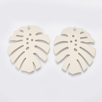 Spray Painted Iron Pendants, Tropical Leaf Charms, Monstera Leaf, Linen, 36x31.5x1mm, Hole: 1.5mm