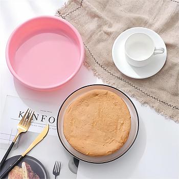 DIY Food Grade Silicone Molds, Cake Pan Molds, For DIY Chiffon Cake Bakeware, Flat Round, Pink, 4-Inch, 112x47mm, Inner Diameter: 104mm