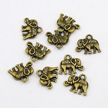 Tibetan Style Alloy Charms, Cadmium Free & Nickel Free & Lead Free, Elephant Shape, Antique Bronze, 12x14x2.5mm, Hole: 1mm
