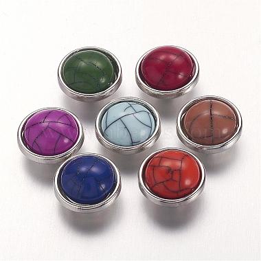 18L(11.5mm) Platinum Mixed Color Flat Round Brass+Other Material Button