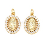 Religion Brass Micro Pave Clear Cubic Zirconia Pendants, Oval with Virgin Mary Charms, Real 16K Gold Plated, 18x12.5x3mm, Hole: 3mm(CU-CBA9482-01G-06)