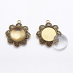 DIY Pendant Making, with Tibetan Style Pendant Cabochon Settings and Clear Glass Cabochons, Lead Free & Nickel Free, Flower, Antique Golden, 38.5x34.5x2.5mm, Hole: 3.5mm, Tray: 20.5mm, 2pcs/set(DIY-X0292-01AG)