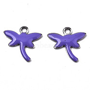 201 Stainless Steel Enamel Charms, Dragonfly, Stainless Steel Color, Medium Slate Blue, 11.5x12x1.5mm, Hole: 1.2mm(STAS-N088-19C)