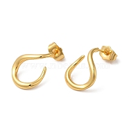 Rack Plating Brass Twist Teardrop Stud Earrings, Long-Lasting Plated Half Hoop Earrings, Golden, 19x14x3mm(EJEW-R151-10G)