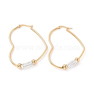 Ion Plating(IP) 201 Stainless Steel Heart Hoop Earrings with 304 Stainless Steel Pin, Polymer Clay Rhinestone Tube Beaded Earrings for Women, Golden, 55x43x6mm, Pin: 0.7mm(EJEW-F280-22G)